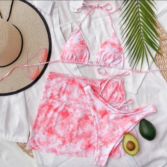 Triangle Tie Dye 3 Piece Bikini Set with Skirt - Picture 3 of 8